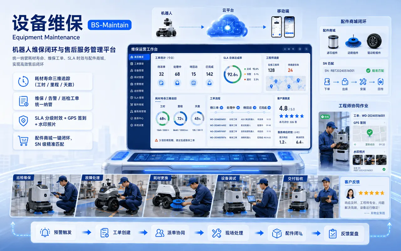 维保工单 从告警到健康的转变示意